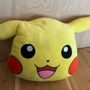 Pokemon Pikachu Plush Bed Pillow 12” Yellow Head Doll Plush Open Mouth No Tag